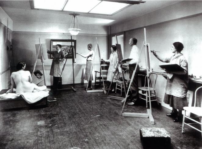 The Phillips Gallery Art School painting class in the fourth floor studio of the house, 1931–33