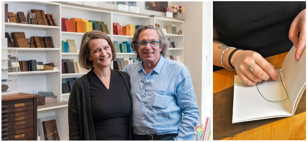 Photograph of Jenni Bick and her husband and photograph of Jenni making a journal