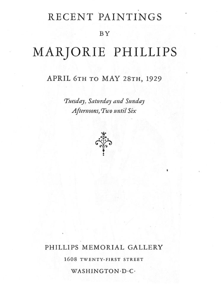 Marjorie Phillips exhibition brochure cover, 1929
