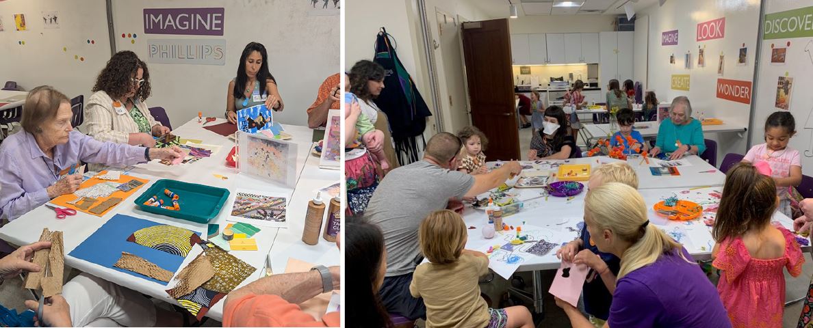 Two photos of Multiplicity collaging workshops