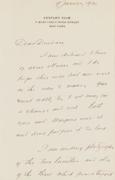 Augustus Vincent Tack to Duncan Phillips letter 1930