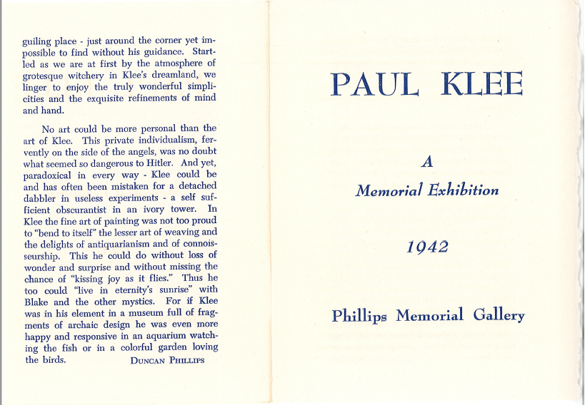 Paul Klee A Memorial Exhibition brochure