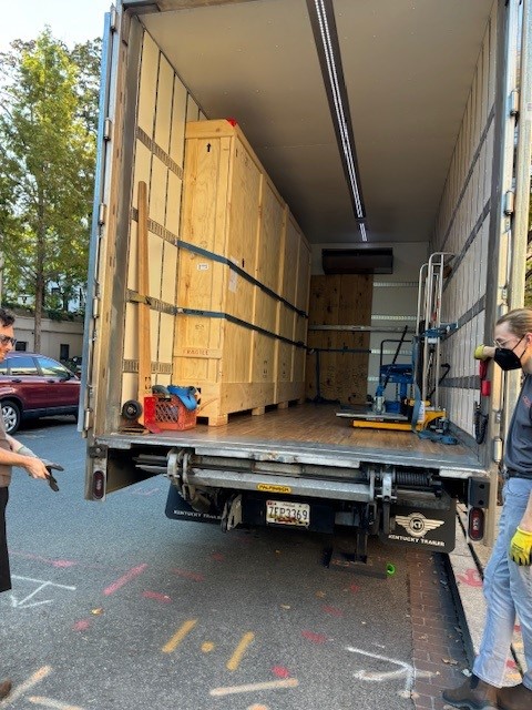 Photograph of crates in a truck