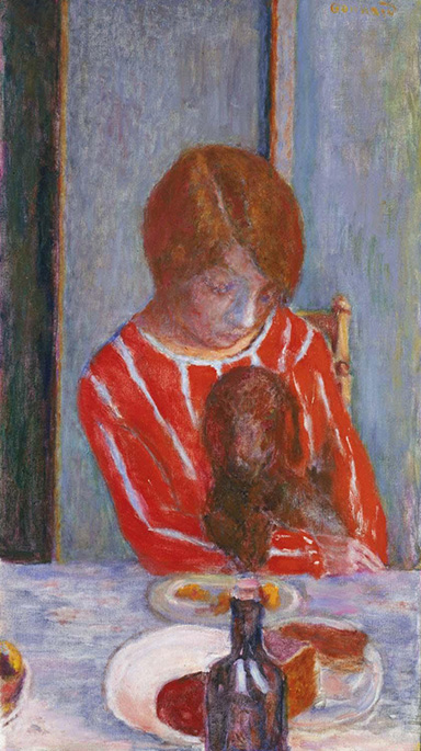 Pierre Bonnard painting of a woman holding a dog in her lap