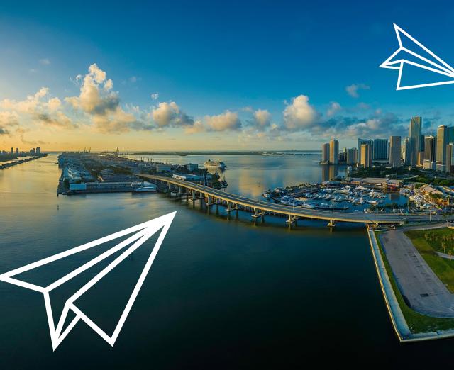 Phillips travel image of Miami with paper plane illustrations