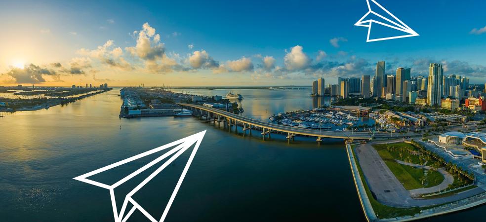 Phillips travel image of Miami with paper plane illustrations