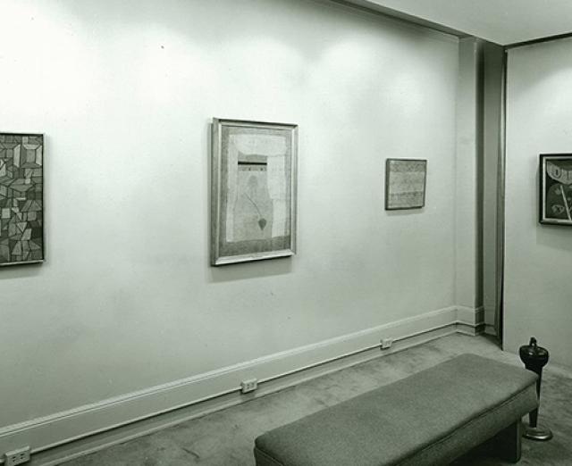 Black and white photo of artworks by Paul Klee displayed at The Phillips Collection