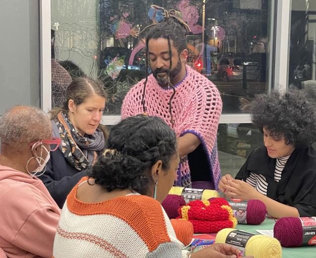 Dwayne Lawson-Brown leading a crochet workshop at Phillips@THEARC