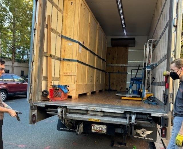 Photograph of crates in a truck