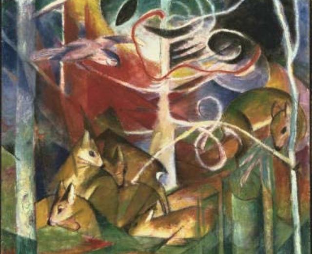 Franz Marc, Deer in Forest 1, 1913, Oil on canvas, Framed: 43 in x 44 1/2 in x 2 3/4 in, Gift from the estate of Katherine S. Dreier 1953, The Phillips Collection, Washington, D.C.