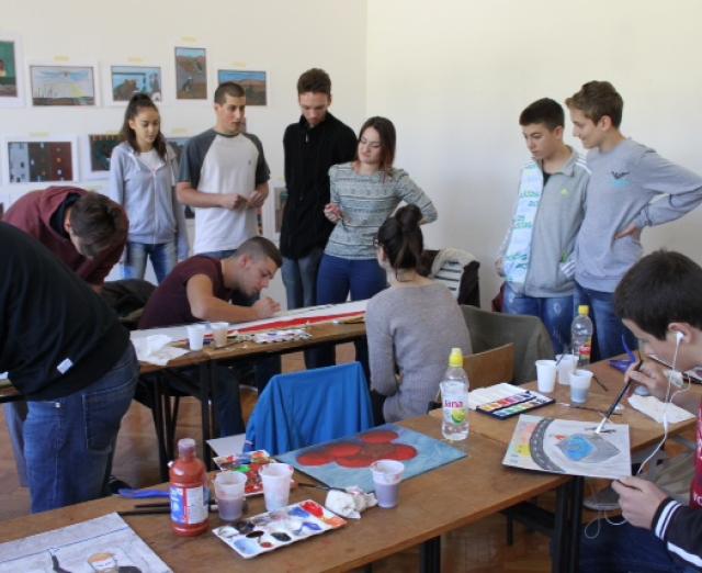 Artists collaborate during a workshop in Trebinje