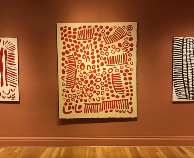 Installation view of works by Wintjiya Napaltjarri in Marking the Infinite