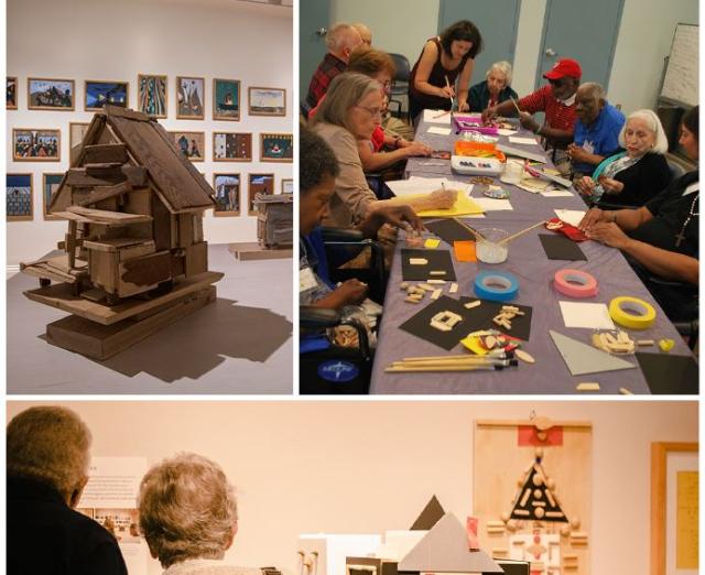 Artwork by Beverly Buchanan and Jacob Lawrence in the Phillips’s galleries; Iona participants creating artwork; Visitors to the Iona reception enjoying “A Magic Place” created by the Iona participants in response to Buchanan and Lawrence