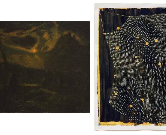 Albert Pinkham Ryder's Macbeth and the Witches and linn meyers's Untitled
