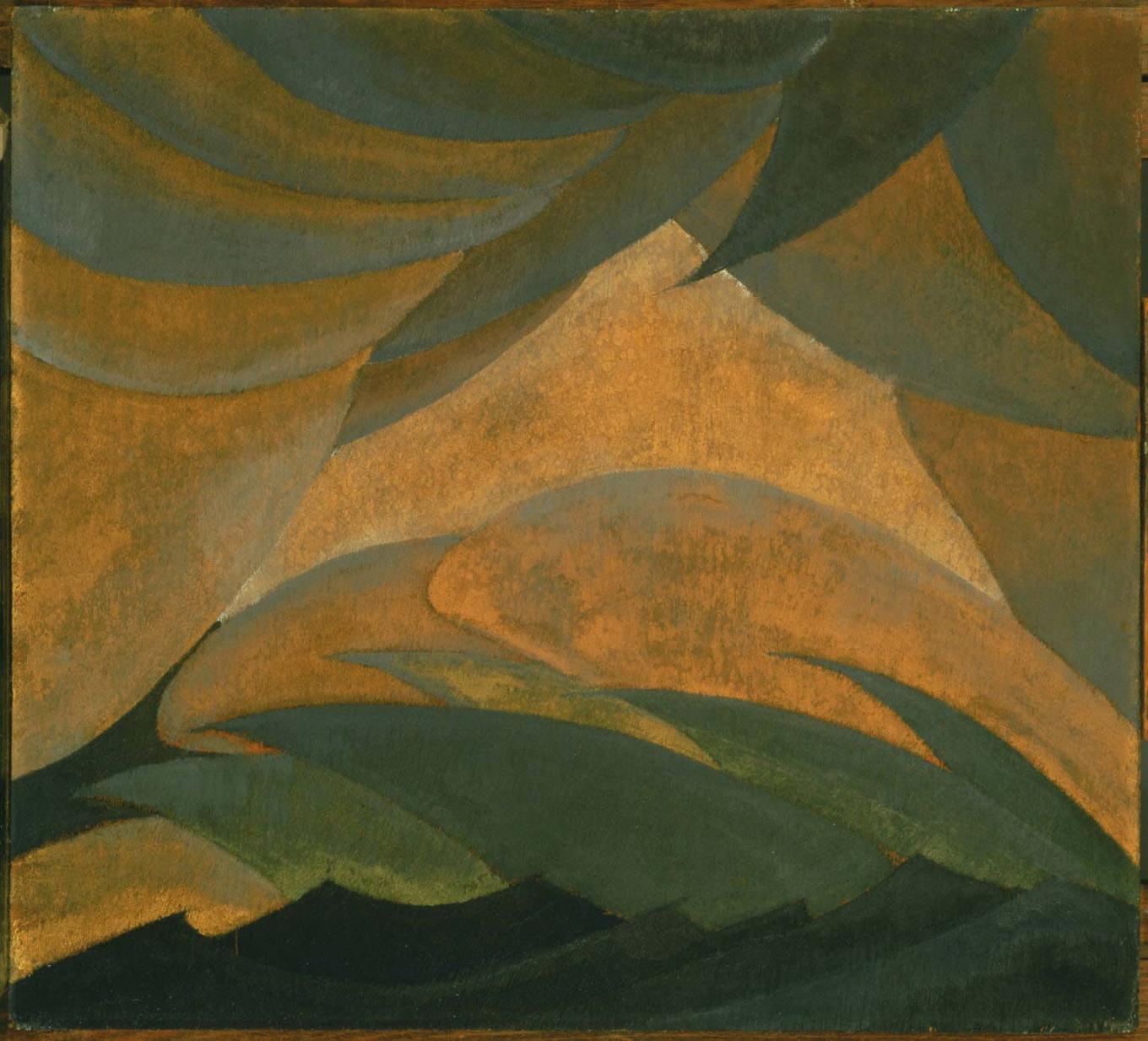 Dove, Arthur G., Golden Storm, 1925, Oil and metallic paint on plywood panel 18 9/16 x 20 1/2 in., The Phillips Collection, Acquired 1926