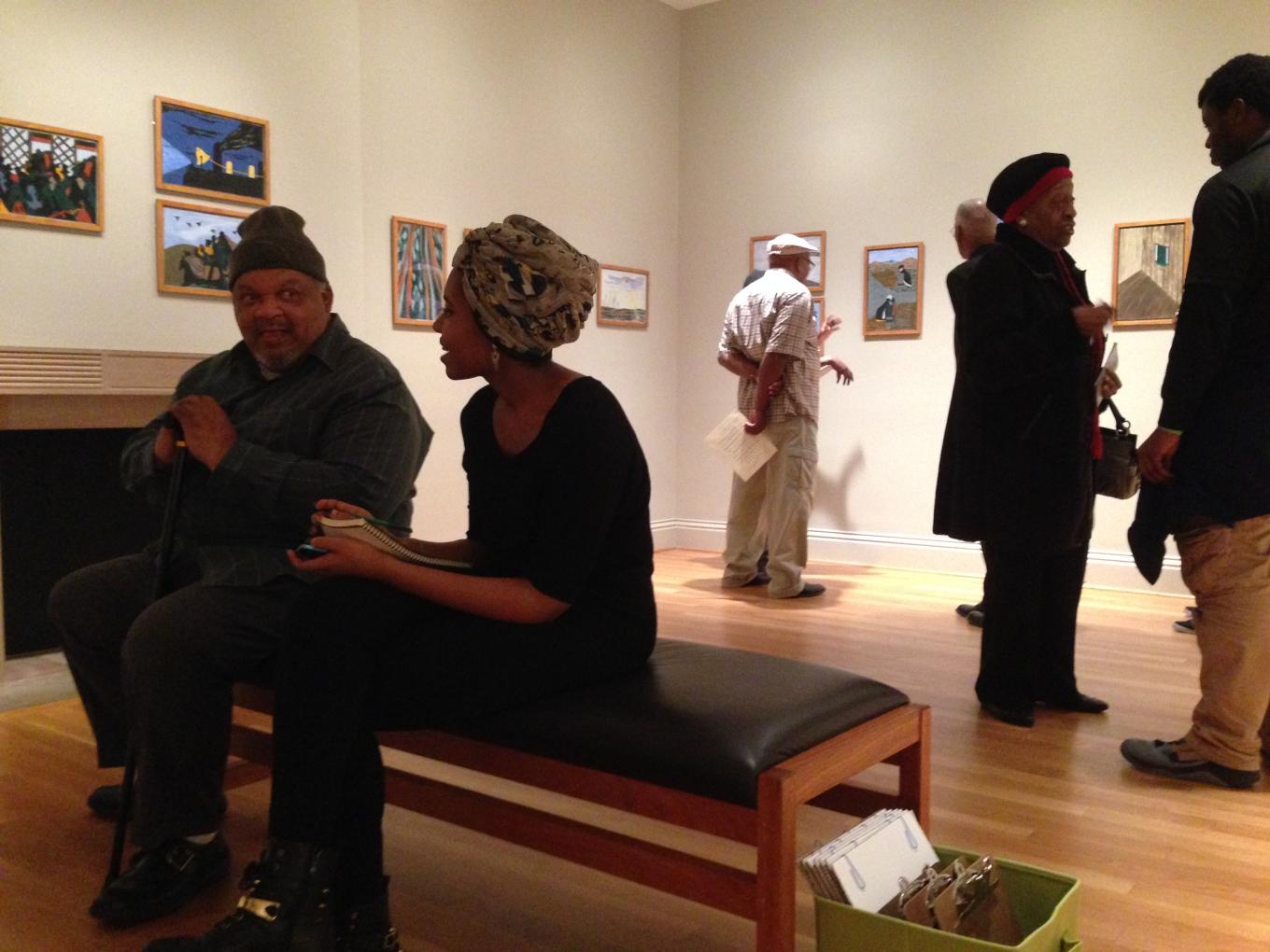 Students and elders discuss Jacob Lawrenceâs The Migration Series. Photo: Andrea Kim Taylor