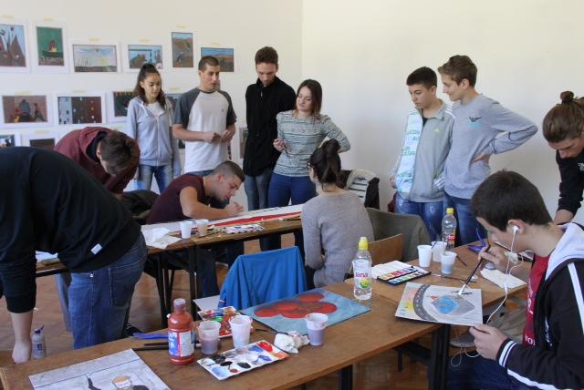 Artists collaborate during a workshop in Trebinje