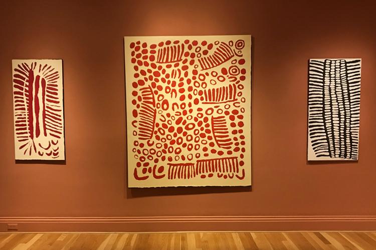 Installation view of works by Wintjiya Napaltjarri in Marking the Infinite