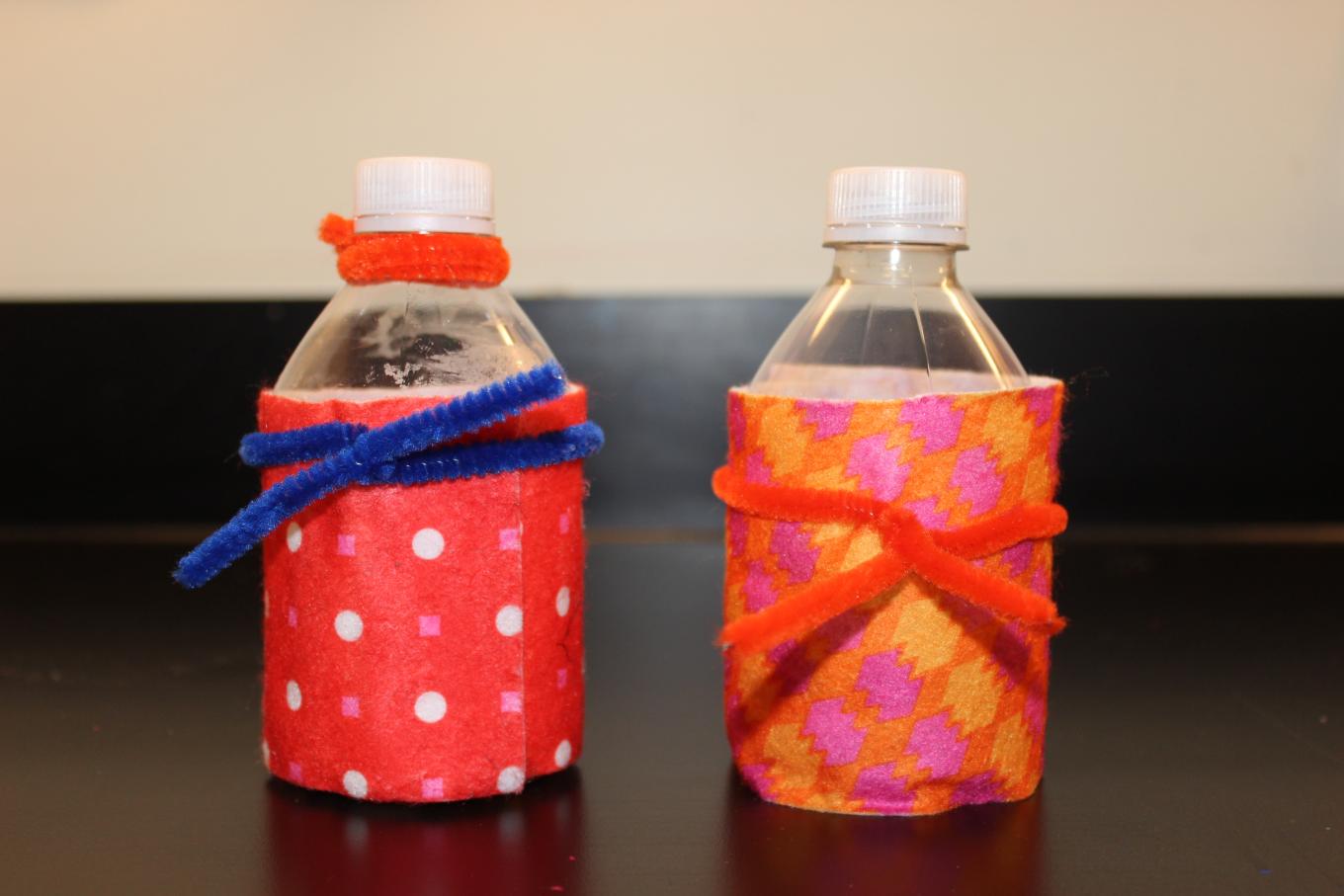 (Option 1 examples) Two decorative water bottle maracas. Photo: Hayley Prihoda