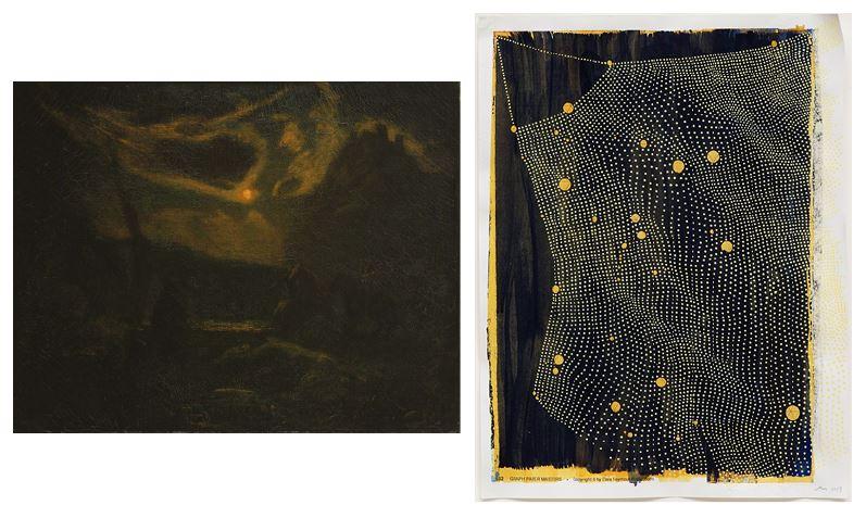 Albert Pinkham Ryder's Macbeth and the Witches and linn meyers's Untitled