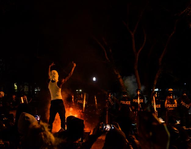 Photograph of a protest at night