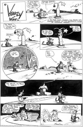 Black and white cartoon with six panels and dialogue bubbles