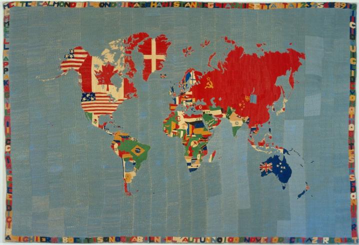 map of the world featuring each country filled with its flag
