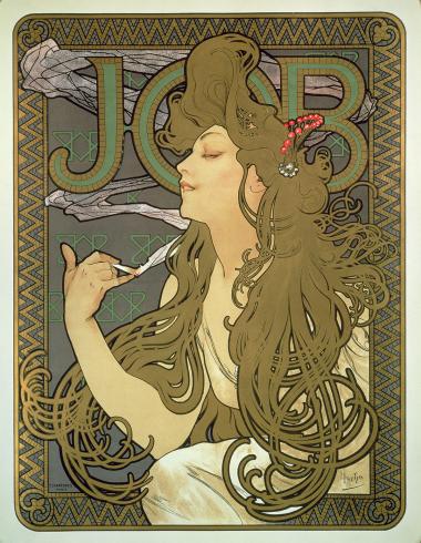 Alphonse Mucha, JOB, 1896, Color lithograph, 31 1/8 x 27 1/2 in., Collection of the Mucha Trust © Mucha Trust 2025