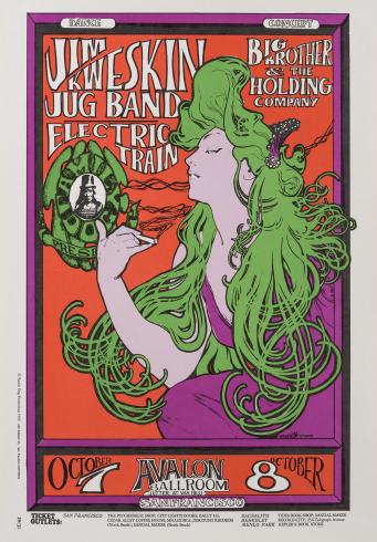 Stanley Mouse and Alton Kelly, Jim Kweskin Jug Band - Avalon Ballroom, Oct 7–8, 1966, Offset lithograph, 24 x 17 7/8 in.,  Artwork by Stanley Mouse and Alton Kelly © 1966, 1984, 1994. Rhino Entertainment Company. Used with permission. All rights reserved.