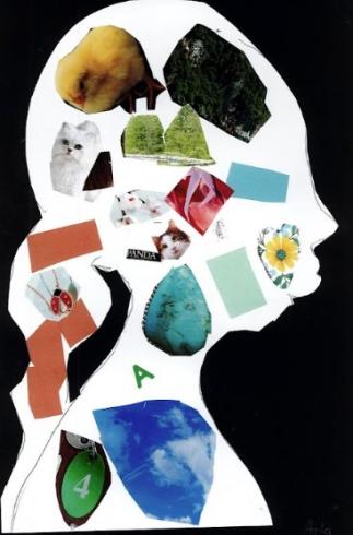 Silhouette of a child filled with magazine images.