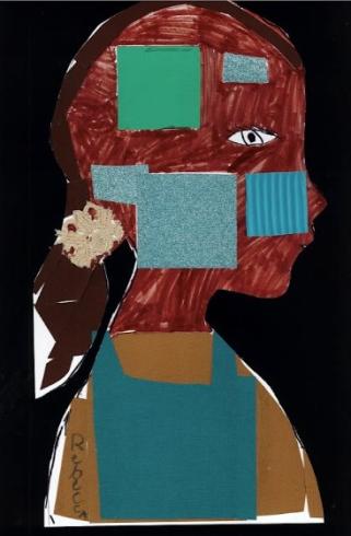 Silhouette of a child filled with pieces of paper.